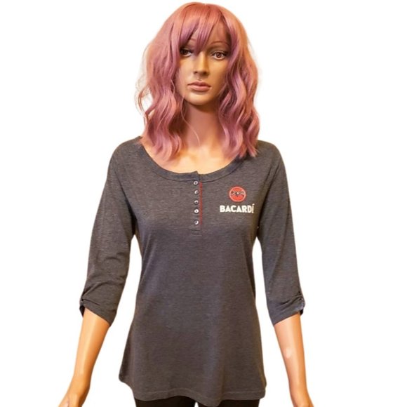 Bacardí Rum Logo 3/4 Sleeve Henley Top Women’s M - Picture 2 of 11
